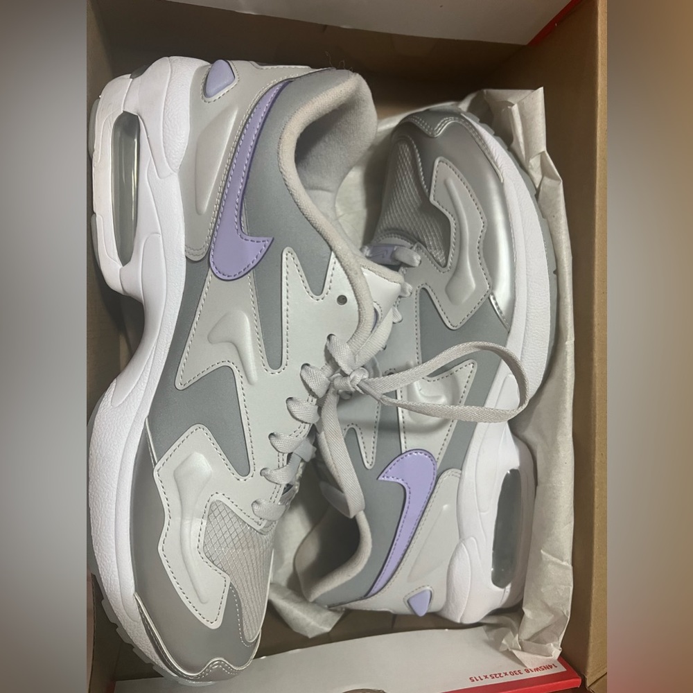 Nike Grey and Purple air max sneakers. Womans size 11, mens size 9.5
